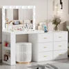 Makeup and Dressing Table with Mirror and 3-color Light, Charging Station, 6 Drawers, 2 Storage Racks, White Dressing Table 1