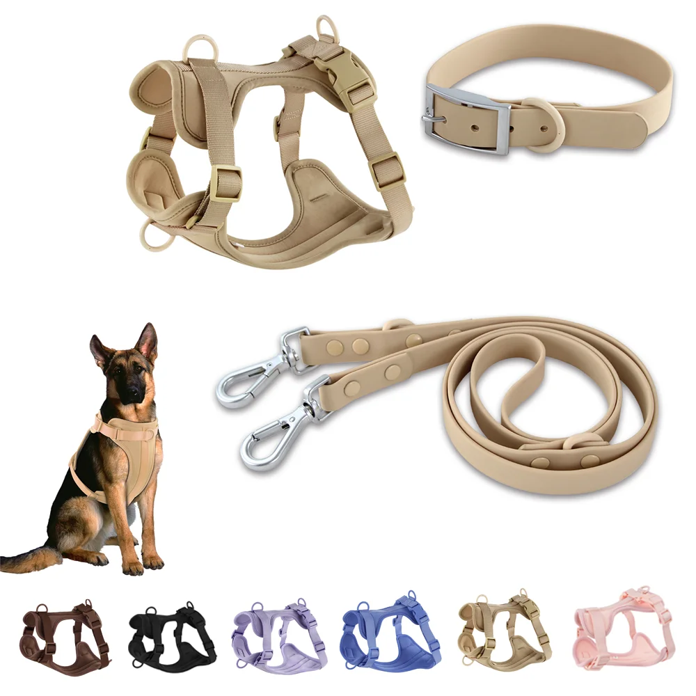 Double Dog Leash PVC Comfortable Dog Harness Adjustable Chest Strap Three-Piece Set Collars-f-Harnesses & Leashes Suit