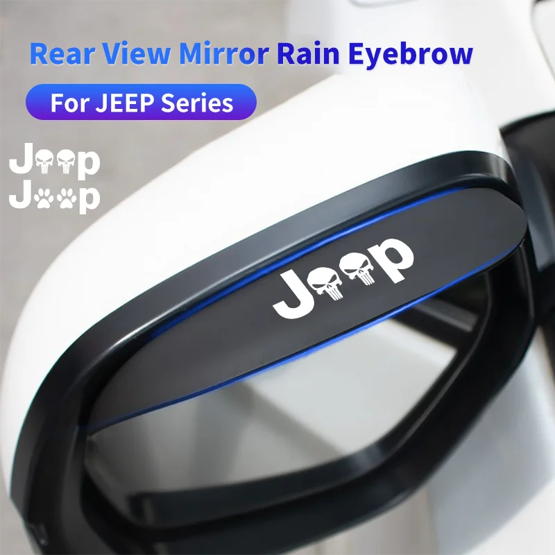 Rearview Mirror Rain Eyebrow 2PCS For Jeep Renegade Compass Wrangler JK JL Grand Cherokee Silicone Sun Visor Shade Cover