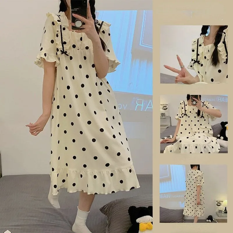 2024 New Fashion Girls Sweet Nightgowns Women's Summer Elegant Short-sleeved Pajamas Lady Casual Sleepshirts Kawaii Nightdress