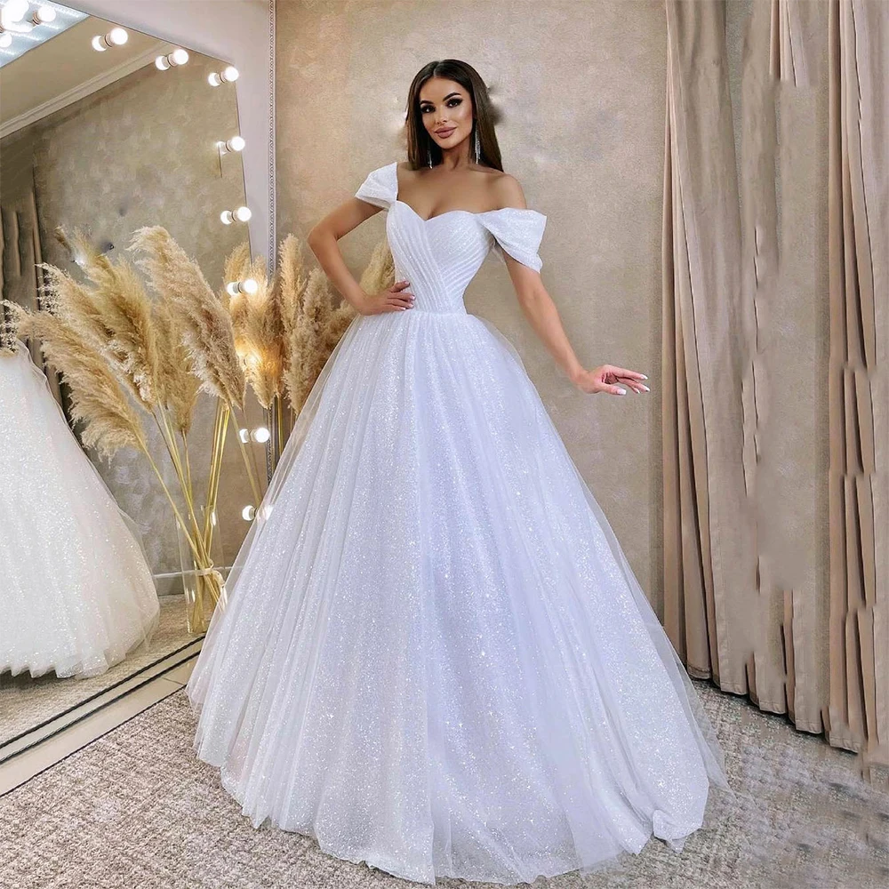

Beautiful Sexy 2023 Shiny A Line Wedding Dresses Off Shoulder Boho Bride Dress Glitter Wedding Gowns Princess Vestido de Noiva
