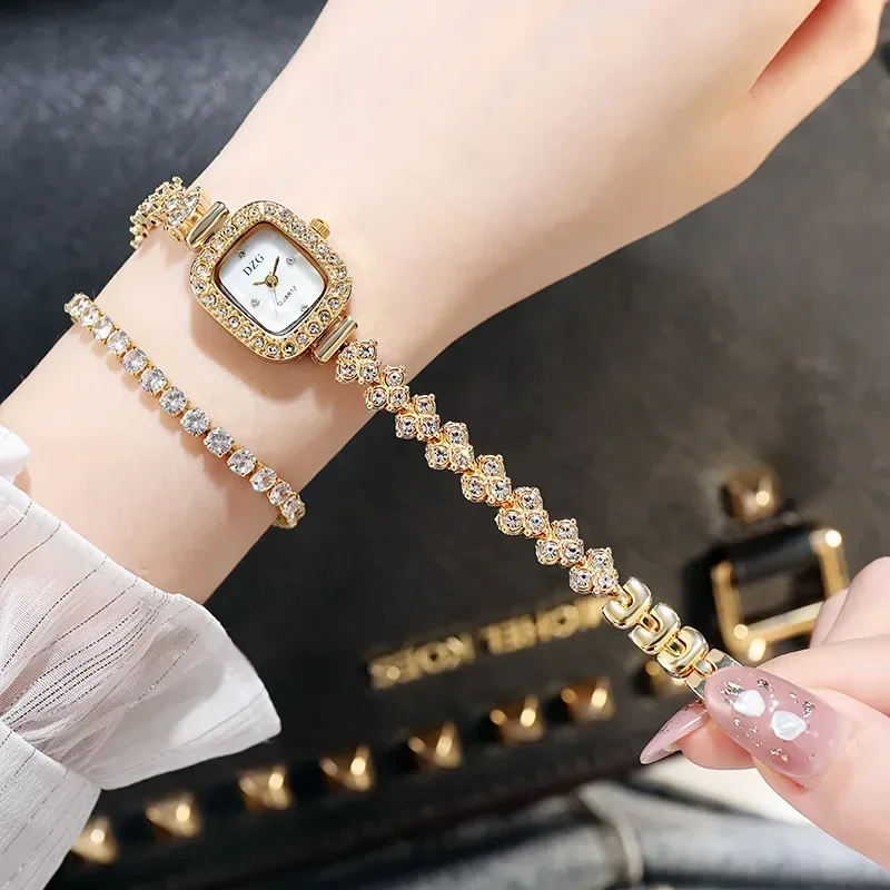 Women Watches Small Square Watch Female Watch Diamond Small Spiral Crown Quartz Watch Casual Simple Temperament for Women Watch 3