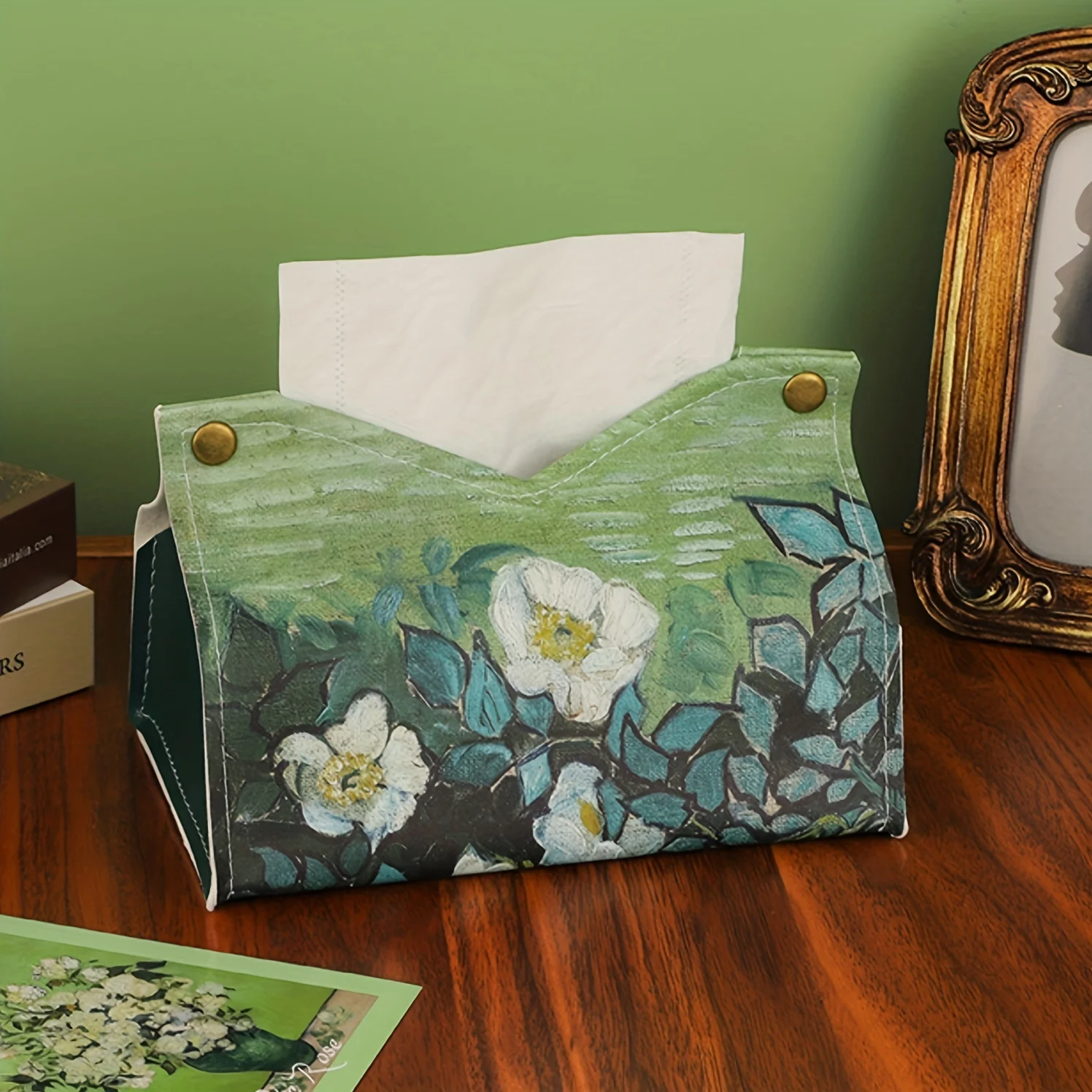

1pc Creative Oil Painting Tissue Box Home Living Room Car Pull Paper Box Vintage Oil Painting Style Premium Storage Box
