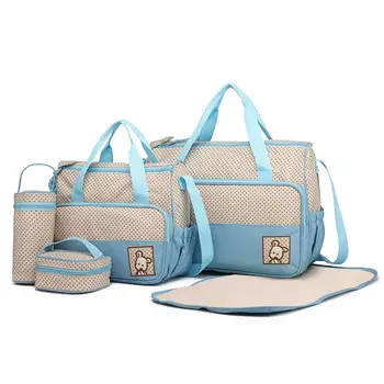 Miss Lulu Set di 5 borse avvolgenti per bambini borsa per pannolini per madre con borsa a mano borsa a tracolla portabottiglie e schienali avvolgenti 1
