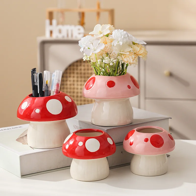 Ceramic Mushroom Pen Holder 1pc Creative Desktop Organizer Students Office Use Store Stationery Makeup