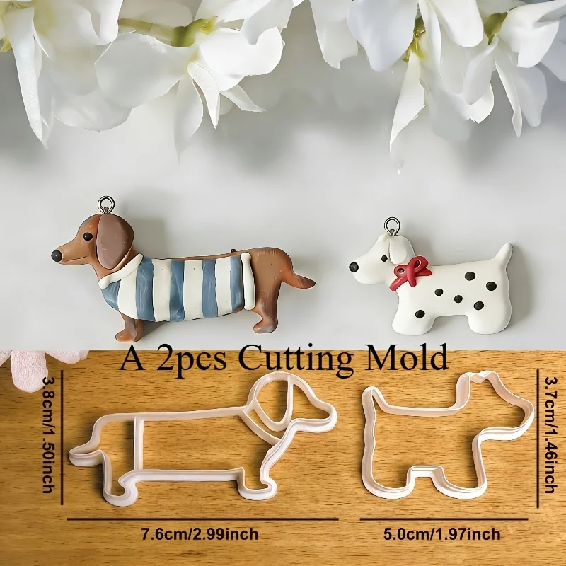 2 Sets 6-teilige Cartoon-Hunde-Formen aus Polymer Clay | Schmuckherstellungswerkzeuge mit Neujahrs-Motiven | Schnauzer & Dackel Tonformen – Detail 3