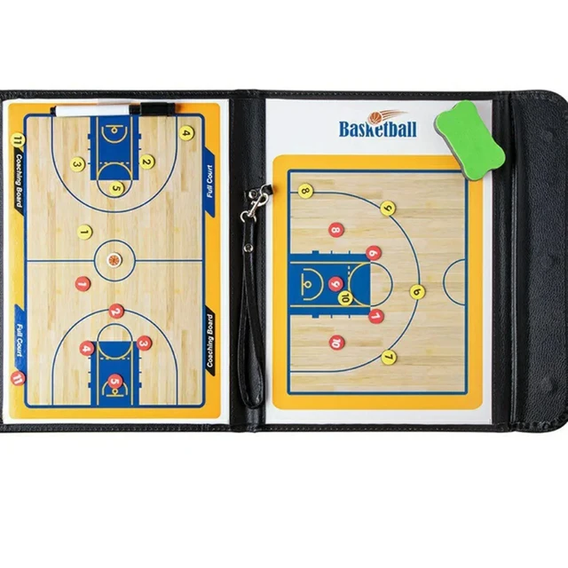Professional Basketball Coach Tactical Reusable Double-Sided Layout Board Waterproof Leather Cover Magnetic Plate for Games 4
