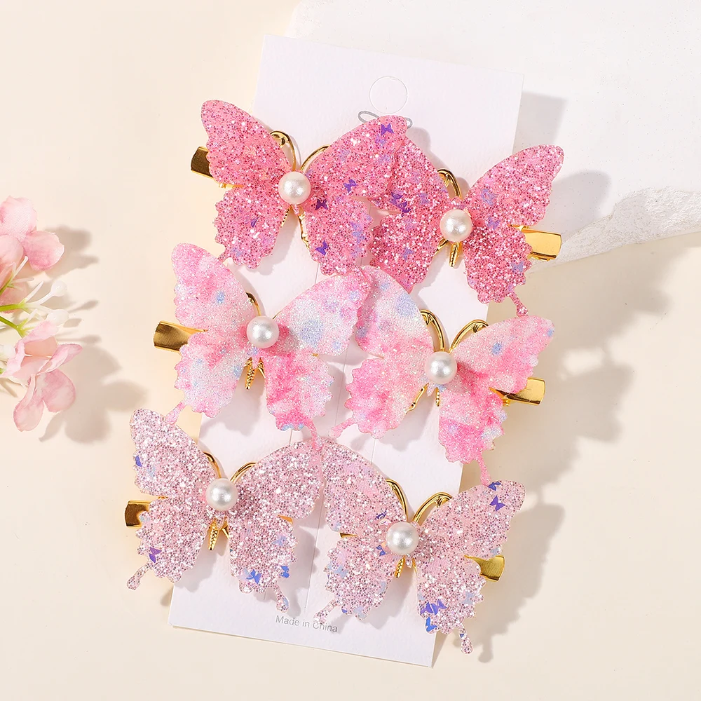 6pcs Glitter Butterfly Hair Clips