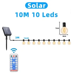 Solar - Powered Outdoor String Lights - Waterproof G40 LED Bulbs (Solar 10M 10 Leds)