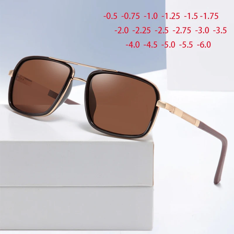 

Double Beam Steampunk Square Myopia Sunglasses Men Polarized Outdoors Anti-Glare Prescription Sun Glasses 0 -0.5 -0.75 To -6.0