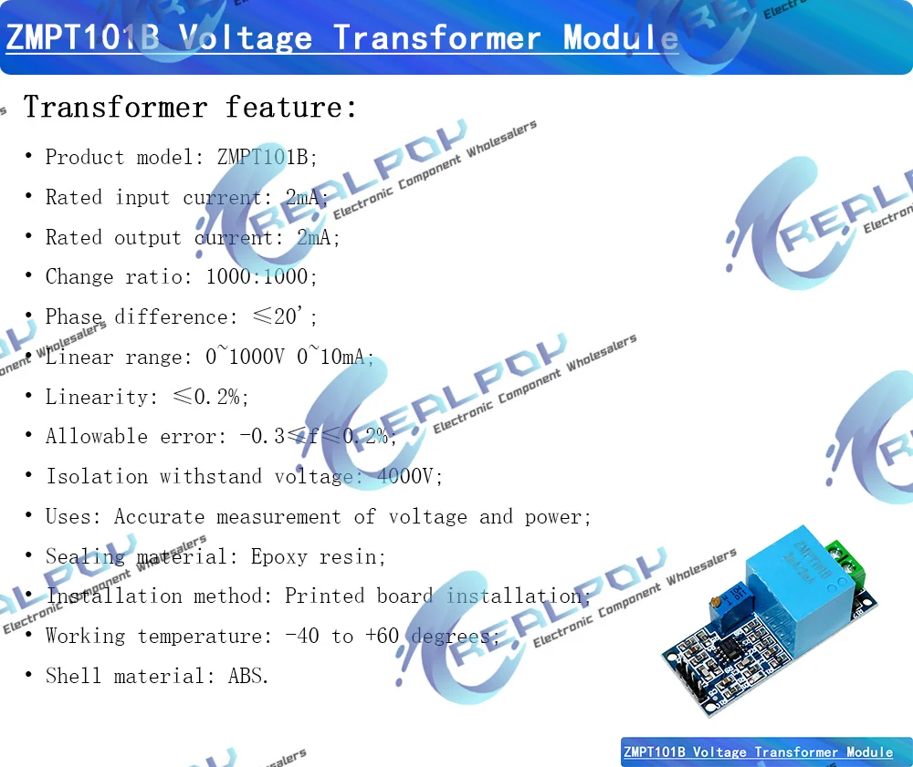 ZMPT101B AC-Ausgangsspannungssensor des aktiven einphasigen Spannungstransformatormoduls für Arduino Mega zmpt101b 2mA – Detail 1