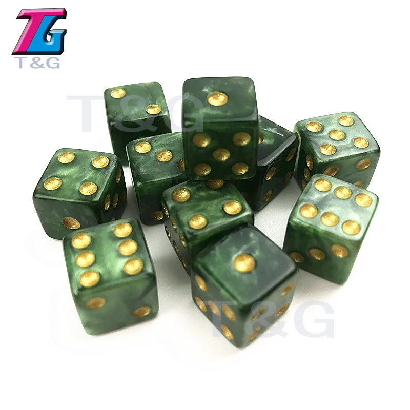 Marble Effect Dice with Golden Dots, Game Accessories, Game Toy, Gift, High Quality, D6, 10Pcs, 12mm