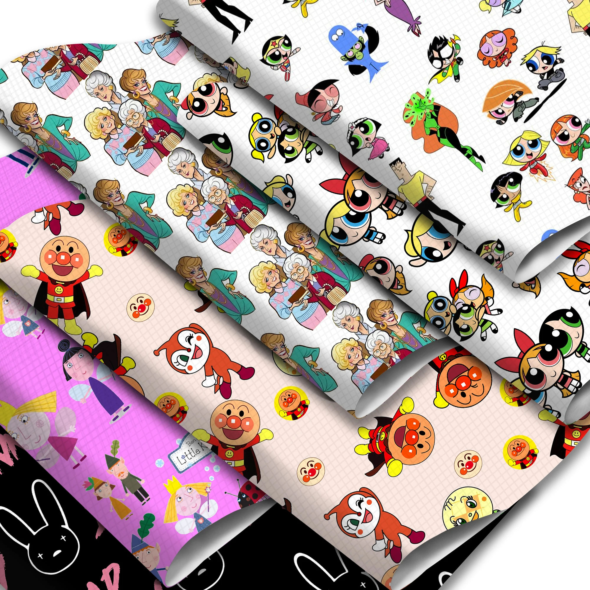 Little Girls Rabbit Printed Faux Leather Sheets Cartoon Synthetic Leather Fabric Roll for DIY Earrings Hair Bows Materials Leather Fabric