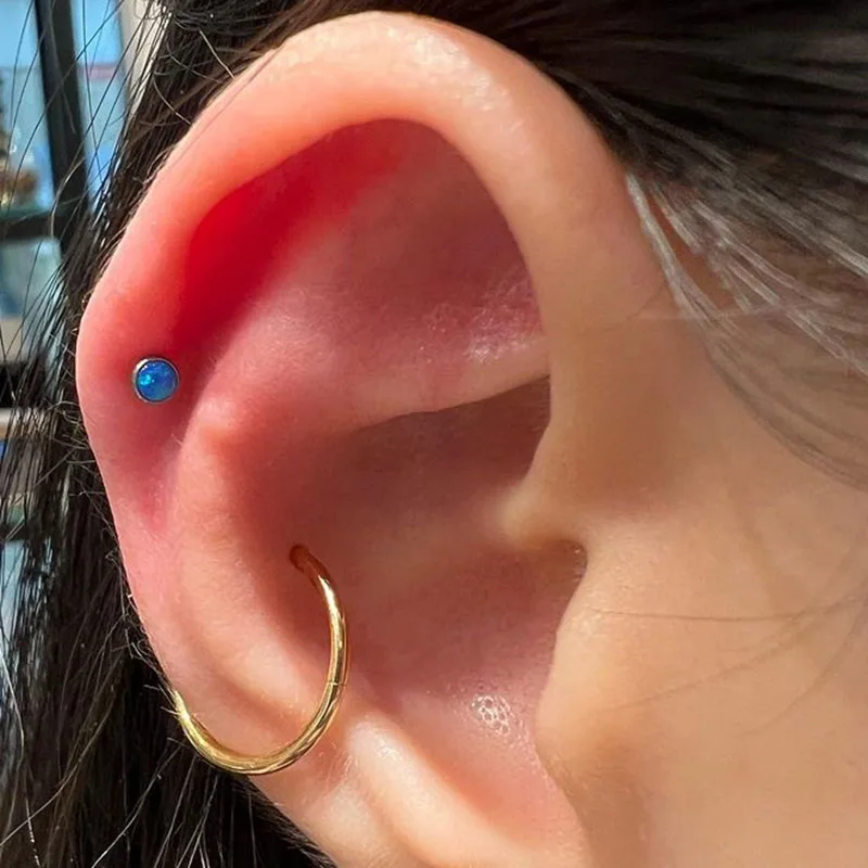 Body Piercing Jewelry ASTM F136 Titanium PIERC Circular Ear Lip Studs with Natural Stone Top Labret Tongue Nose Stud Earrings Body Piercing Jewelry