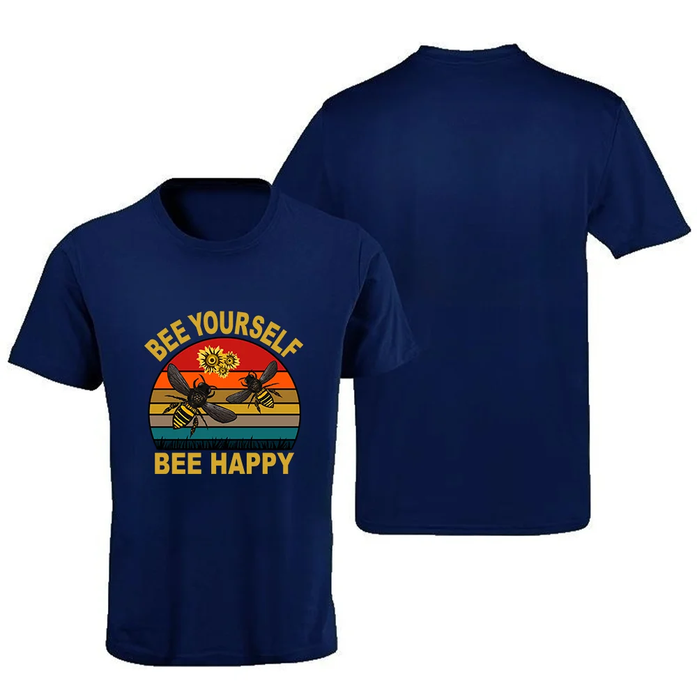 

Fashion Summer T Shirts Bee Happy Print Short Sleeve Women Men Streetwear Loose Pullover Clothing Tops