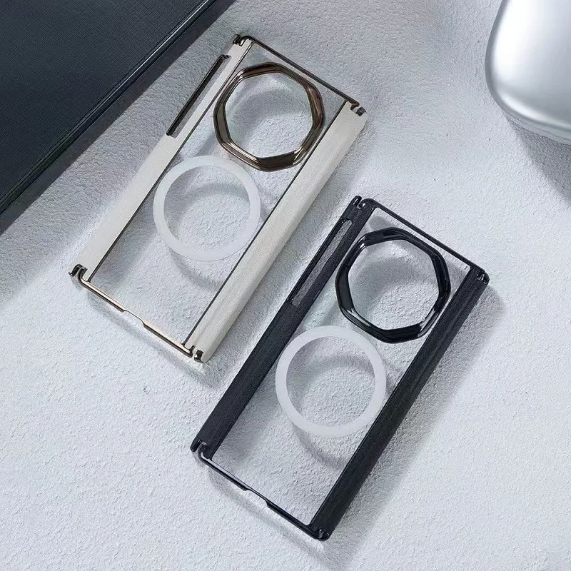 Magnetic Leather Double Hinge Case with Magsafe and Transparent Back