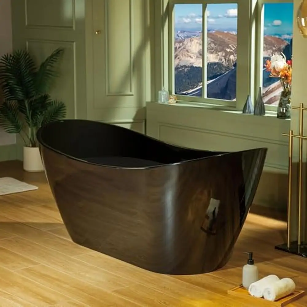 Contemporary Black Acrylic Soaking Bathtub 67" L x 31-1/2" W Non-Slip Design Premium Quality Enduraclean 71 Gallons Capacity 3