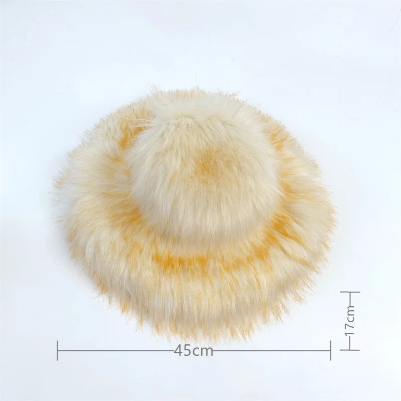 Harajuku Girls Sweet Cute Pink Wide Brim Floppy Furry Shag Hat Women Winter Y2k Fashion Fuzzy Festival Faux Fox Fur Bucket Hats