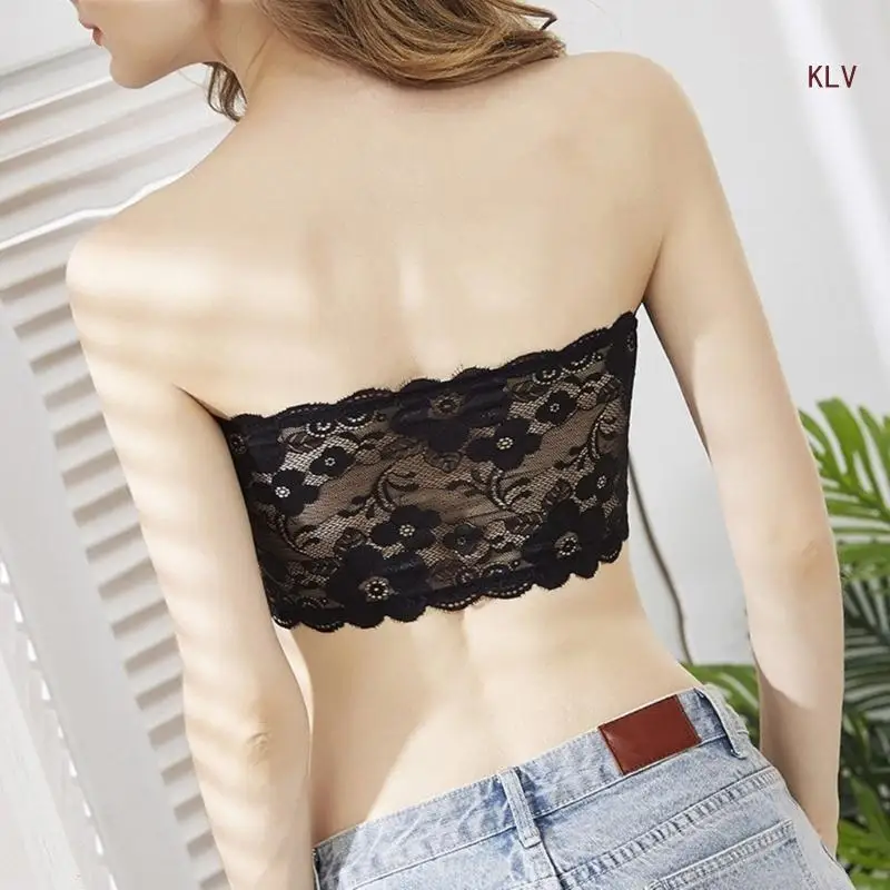 Womens Strapless Bandeau Crop Tube Top Bras Sexy Flower Lace No Padded Chest Wrap Basic Bralettes Underwear Intimates
