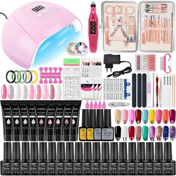 Set manicure Kit per unghie in acrilico Set di strumenti per tagliaunghie Set di unghie per estensione semipermanente Gel con lampada UV Kit di macchine utensili per trapano per unghie 1