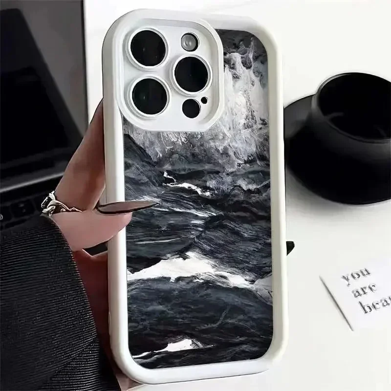 Black Style Gradient Watercolor Phone Case For iPhone 15 14 Pro Max 13 12 11 Pro Max 7 8 Plus X XS Max XR Soft Silicone Cover