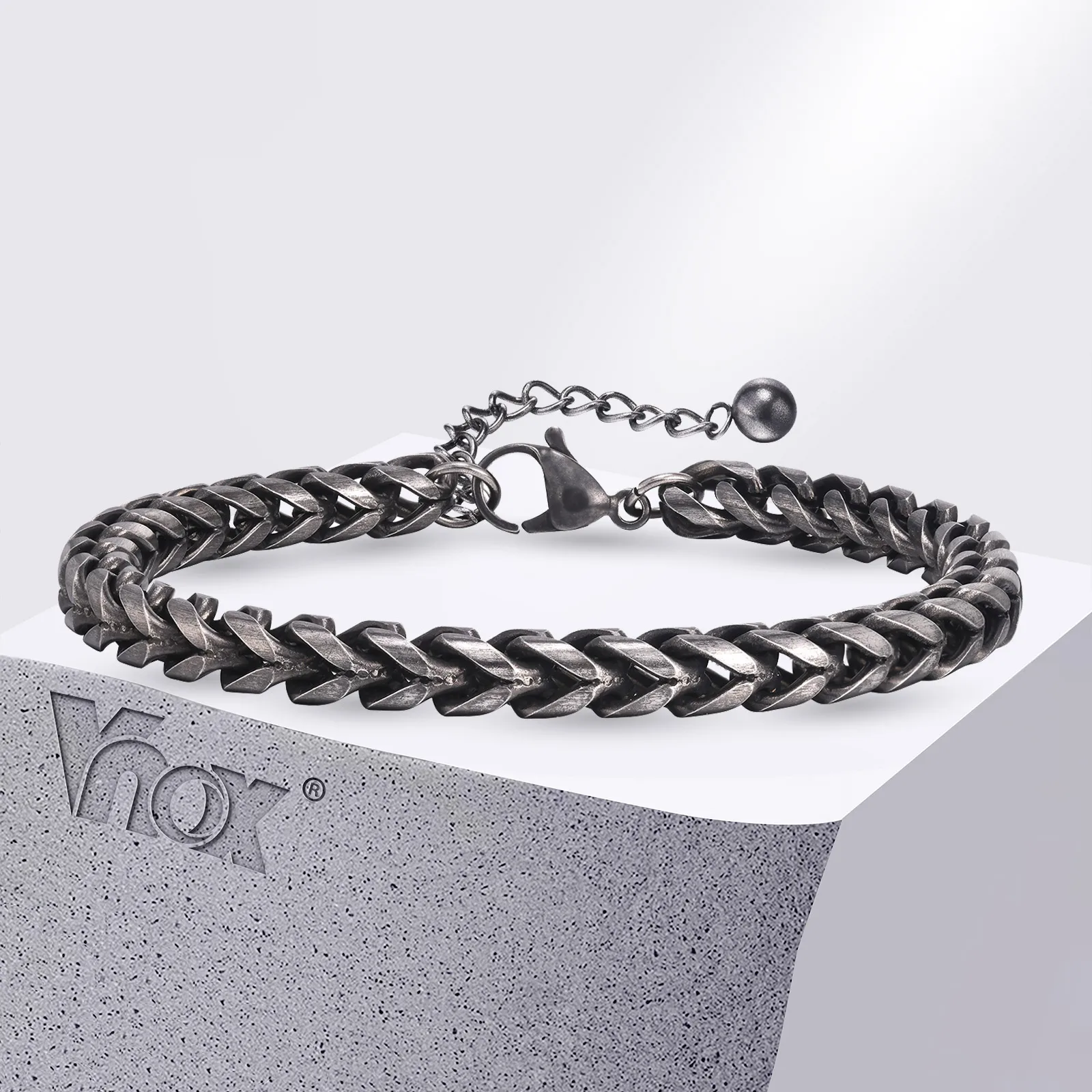 Vnox Vintage Herren Edelstahl Armbänder, doppels chichtige runde Bordstein kette Armband, oxidierte Wikinger Punk Schmuck