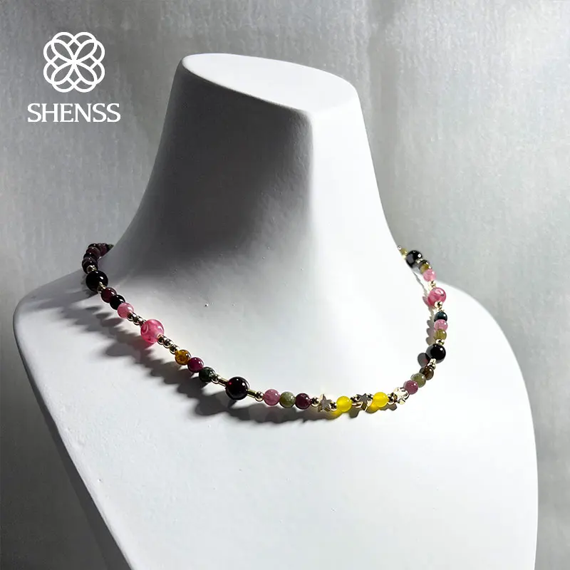 

High Quality Sole Natural Tourmaline/garnet/agate Vintage Necklace 40cm Length
