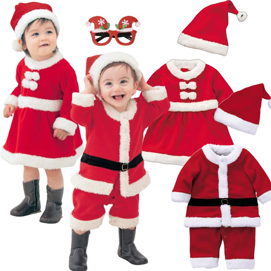 Boy Girls Christmas Cosplay Long Sleeve Kid Carnival Party Santa Claus Kids Costume For 0-12 Years