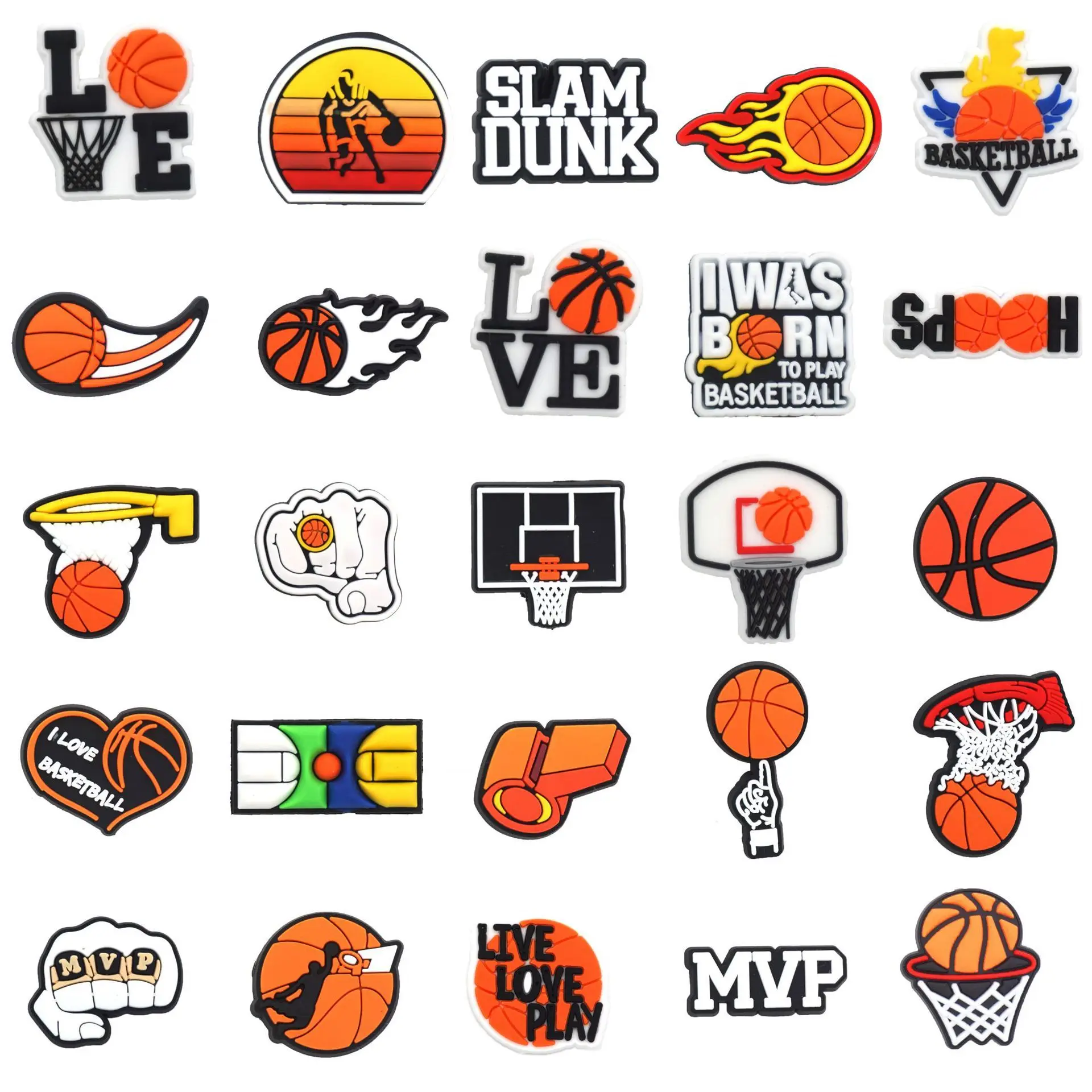 Heart & Crown Designer Shoe Charms - Basketball PVC Accessory Clips