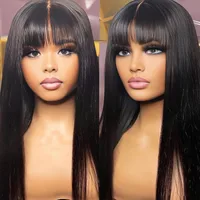 3x1 Middle Part Lace Wig Bone Straight Cheap Wigs Full Machine Made Human Hair Wig with Bangs for Women on Clearance Sale