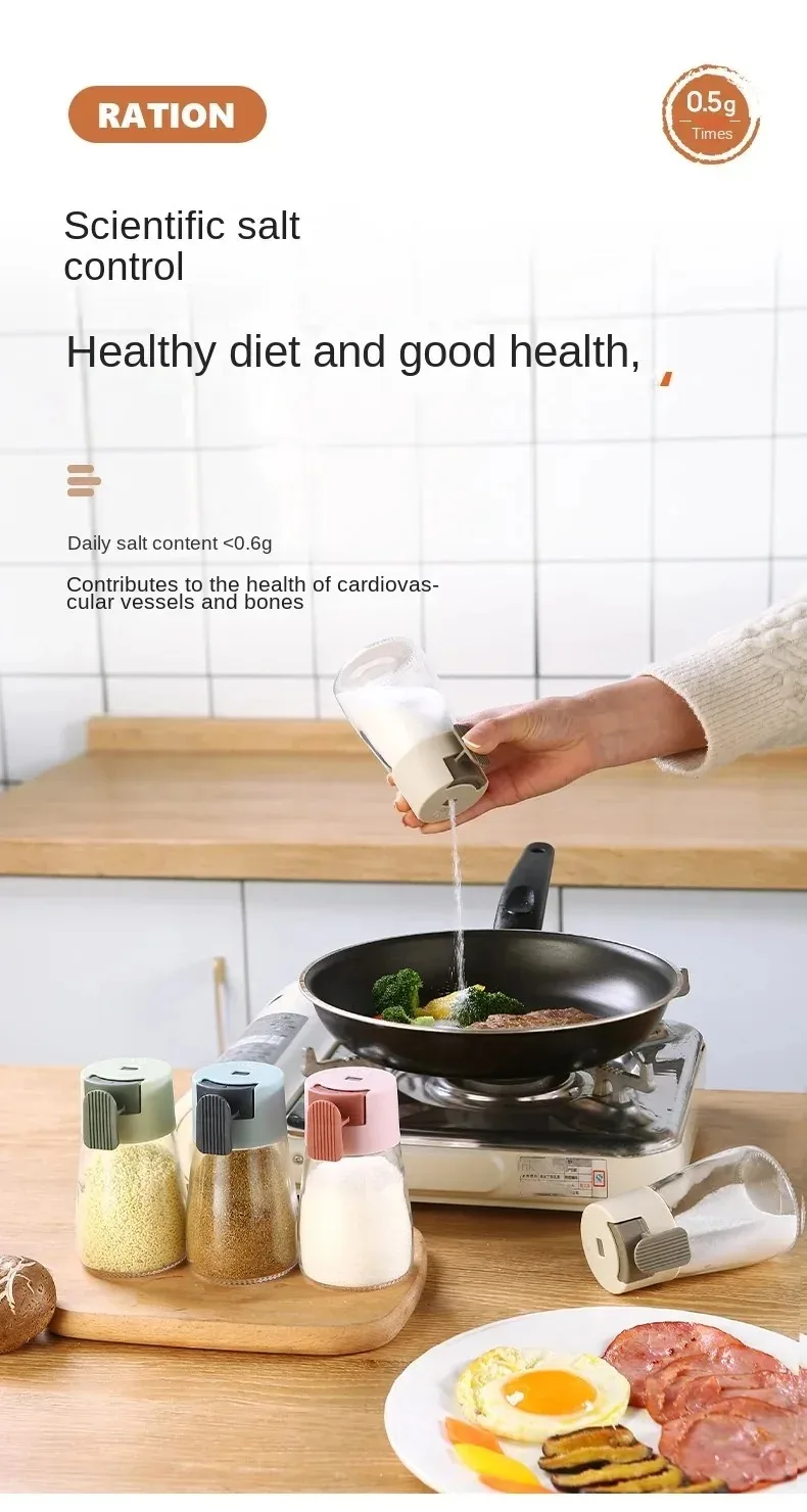 New Upgrate Precise Quantitative Push Type Air-Tight Glass Seasoning Condiment Bottle Each Press 0.5g Intake of Salt for Cooking