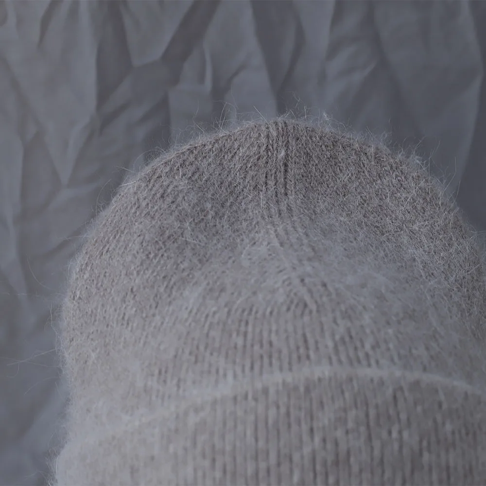 2024 Angora Winter mütze für Frauen Kaninchen fell flauschige gestrickte Mützen Hut Motorhaube weibliche weiche warme Ski Skull ies Mützen – Detail 3