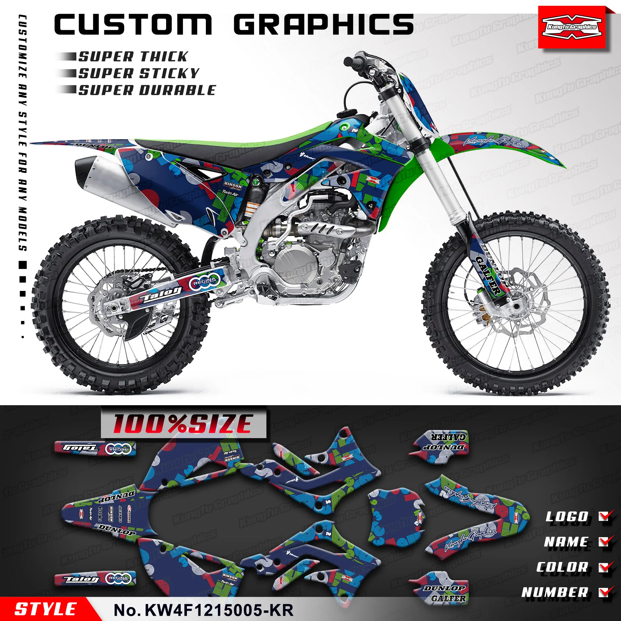 

KUNGFU, графические наклейки, виниловые наклейки для Kawasaki KX450F KXF450 2012 2013 2014, KW4F1215005-KR