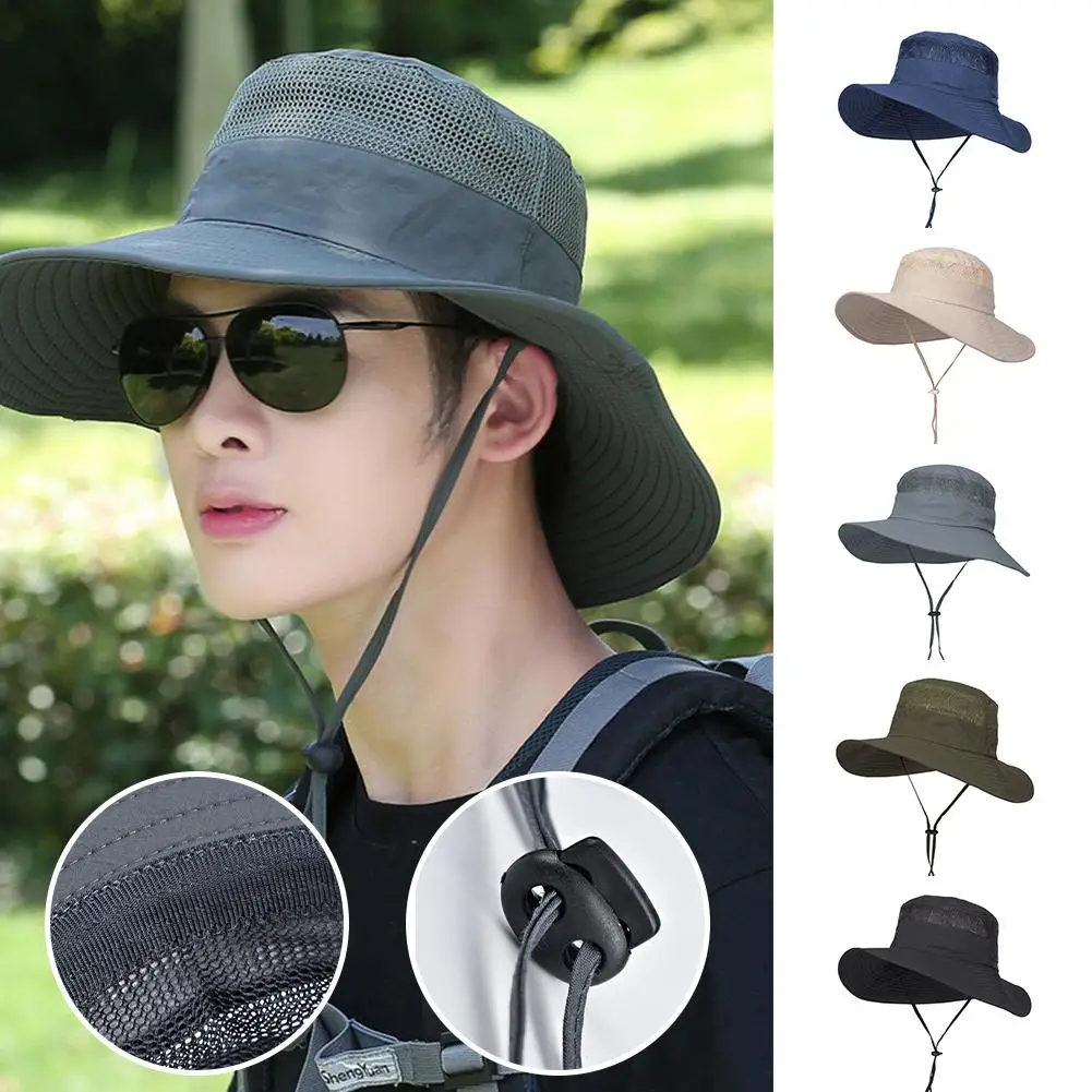 Outdoor Fishing Sunscreen Hats Mesh Breathable Waterproof Wide Adjustable Sun Hats Hiking Fisherman Protection Quick-drying V6N8