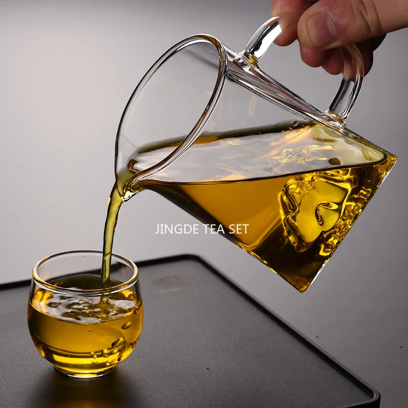 High End Wooden Handle Glass Fair Cup/tea Dispenser/tea Filter/household Tea Sea/tea Set Accessories Glass Teapot Green Tea