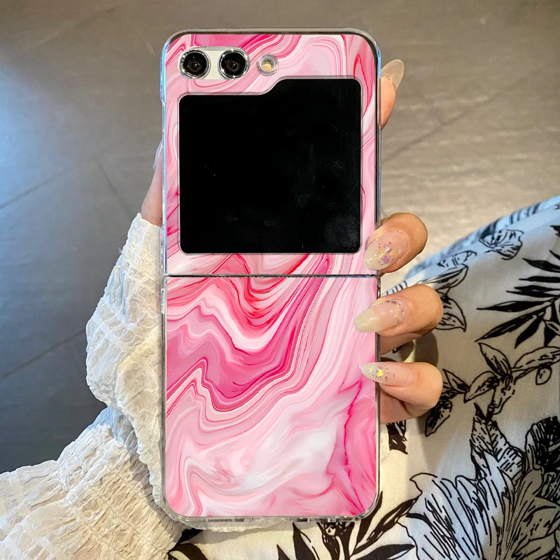 Marble Pattern Transparent Hard Phone Case - Clear Folding Cover
