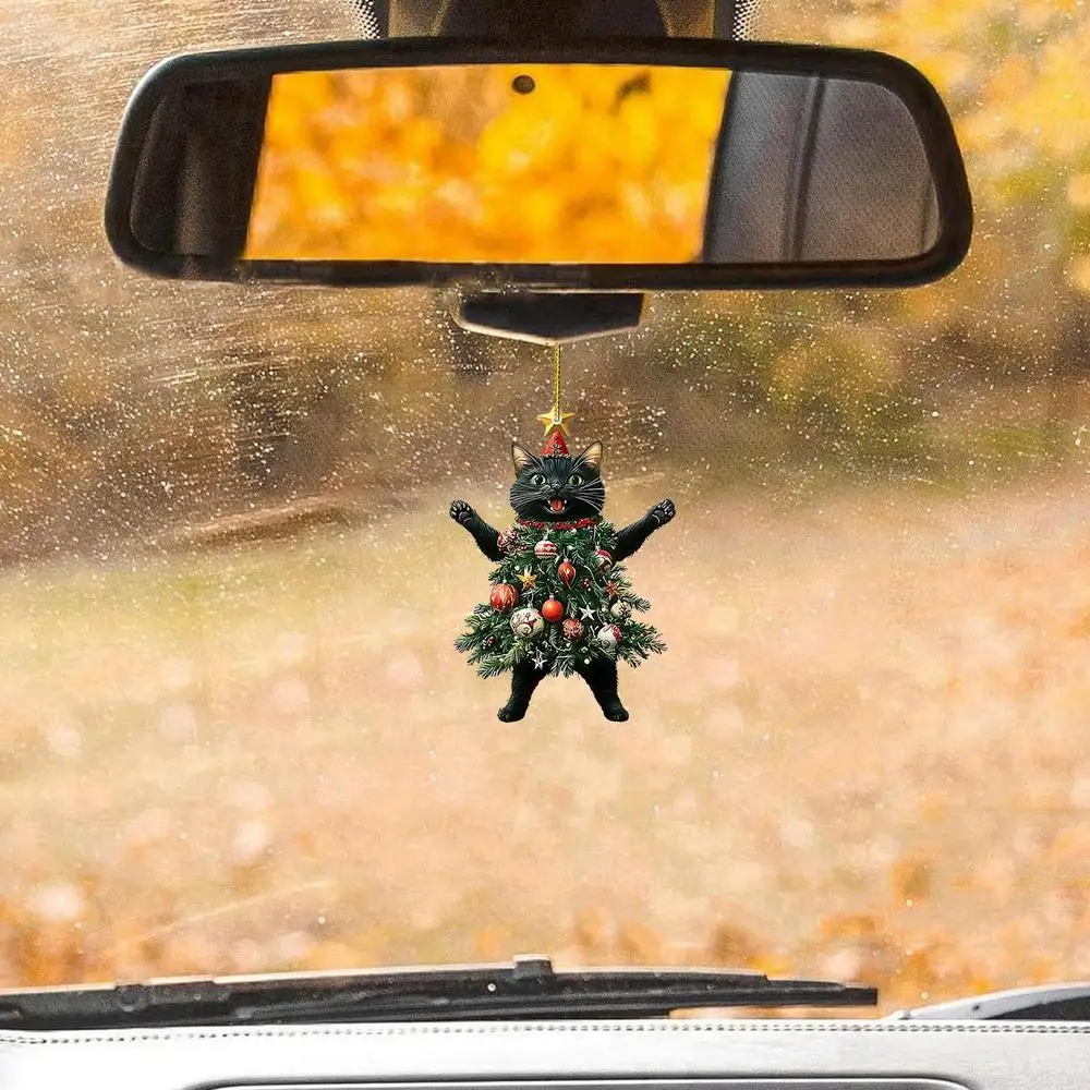 Cute Cat Christmas Tree Pendant - Hanging Ornament for Car and Backpack