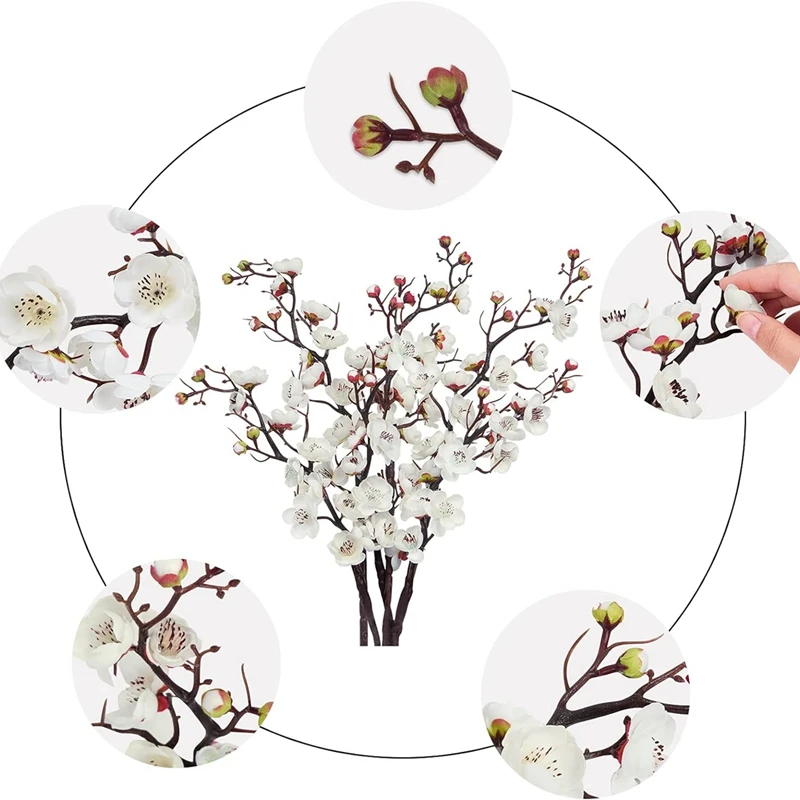 Silk Plum Blossom Branch - Artificial Flowers for Home Wedding  New Year Decor