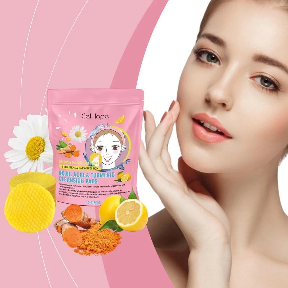 40PCS Kojic Acid Turmeric Cleansing Pads Unclog Pores Turmeric Kojic Acid Pads Face & Body cleansing pad