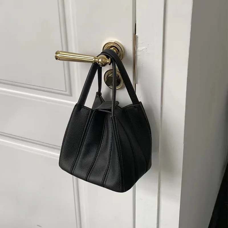 Fashion Folds Women Bucket Bag Pu Leather Shoulder Bags Brand