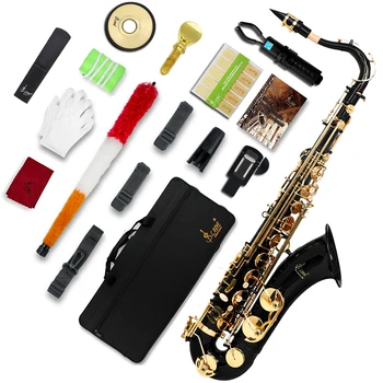 SLADE Professional Bb Tenor Saxophone Brass Lacquer Gold Saxophone Woodwind with Wipe Cleaning Stick Reed Parts & Accessories