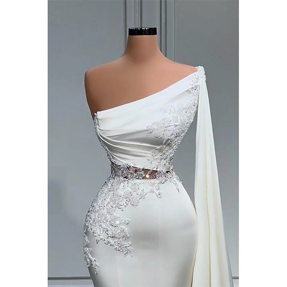 

Элегантное вечернее платье на одно плечо, с аппликацией, длина в пол, со шлейфом, прямой стиль, без рукавов, шикарное платье для выпускного вечера, индивидуальный пошив