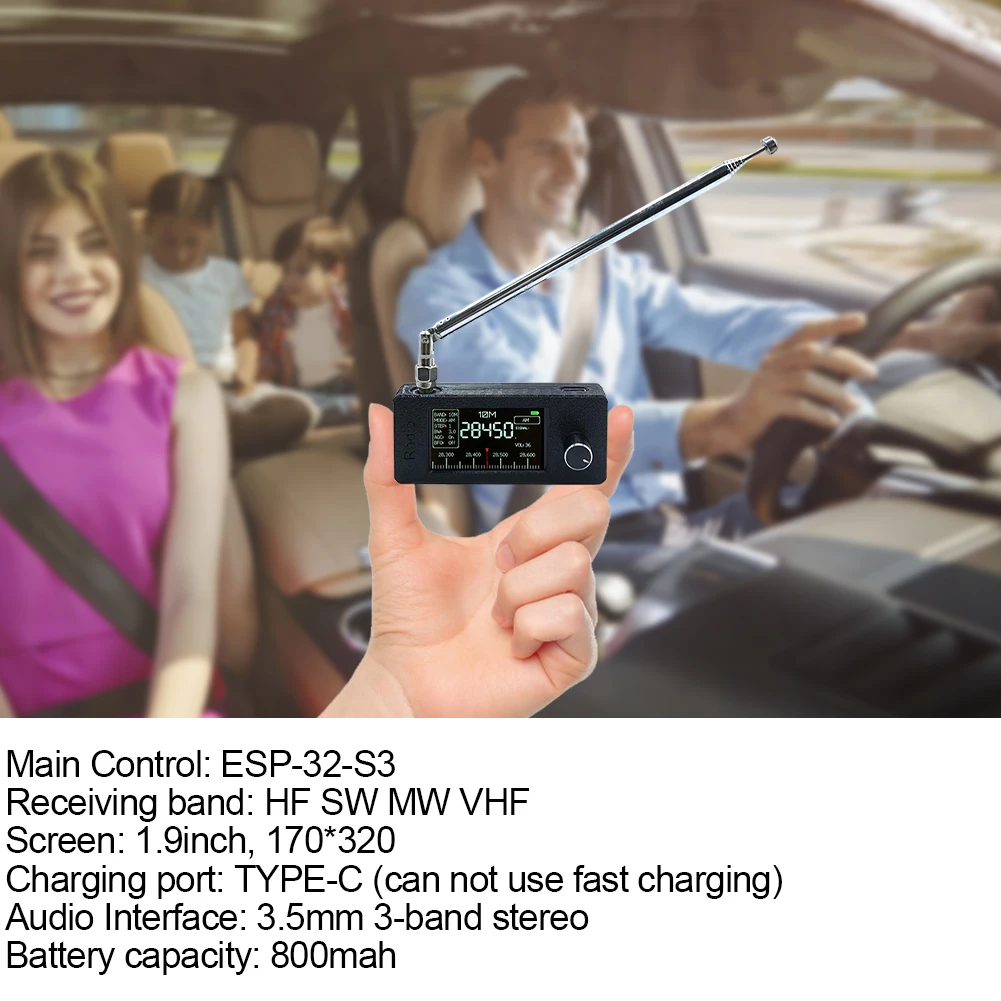 SI4732 0.5-108mhz Portable Radio LSB USB AM FM Radio 1.9 inch IPS Screen All Band HF SW MW VHF Receiver with Antenna