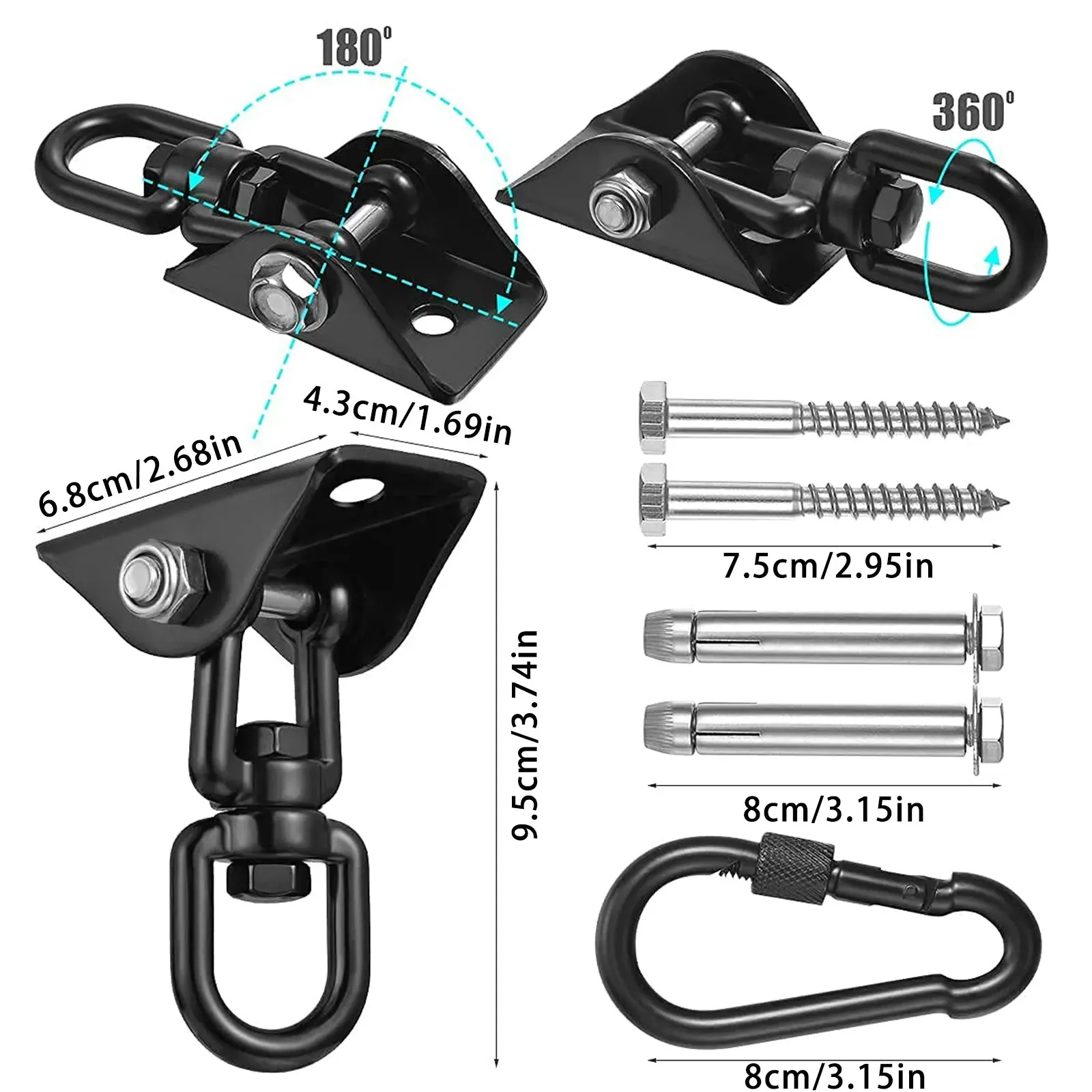 Hammock Hanging Kit 1pc Hammock Hanging Kit 360&deg; Rotate Capacity Heavy Duty Swing Permanent Antirust Stainless Steel Silent Ultra Durable Hooks