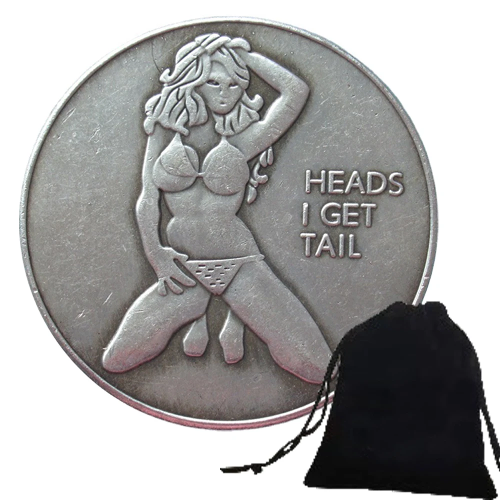 

Fun Heads I Get Tails Art Hobo Nickel Coin Lucky Coin Adult Game Challenge Coin Pocket Coin Miniature Novelty Gift+Gift Bag