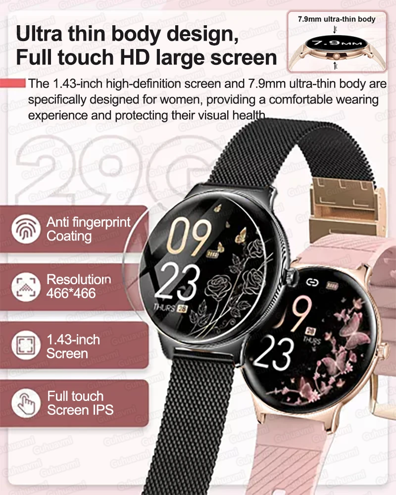 Luxury ladies' Smart Watch 1.43 Inch 466×466  Amoled Screen Bluetooth Call Blood Oxygen/Pressure Monitoring For Xiaomi Wristband 2