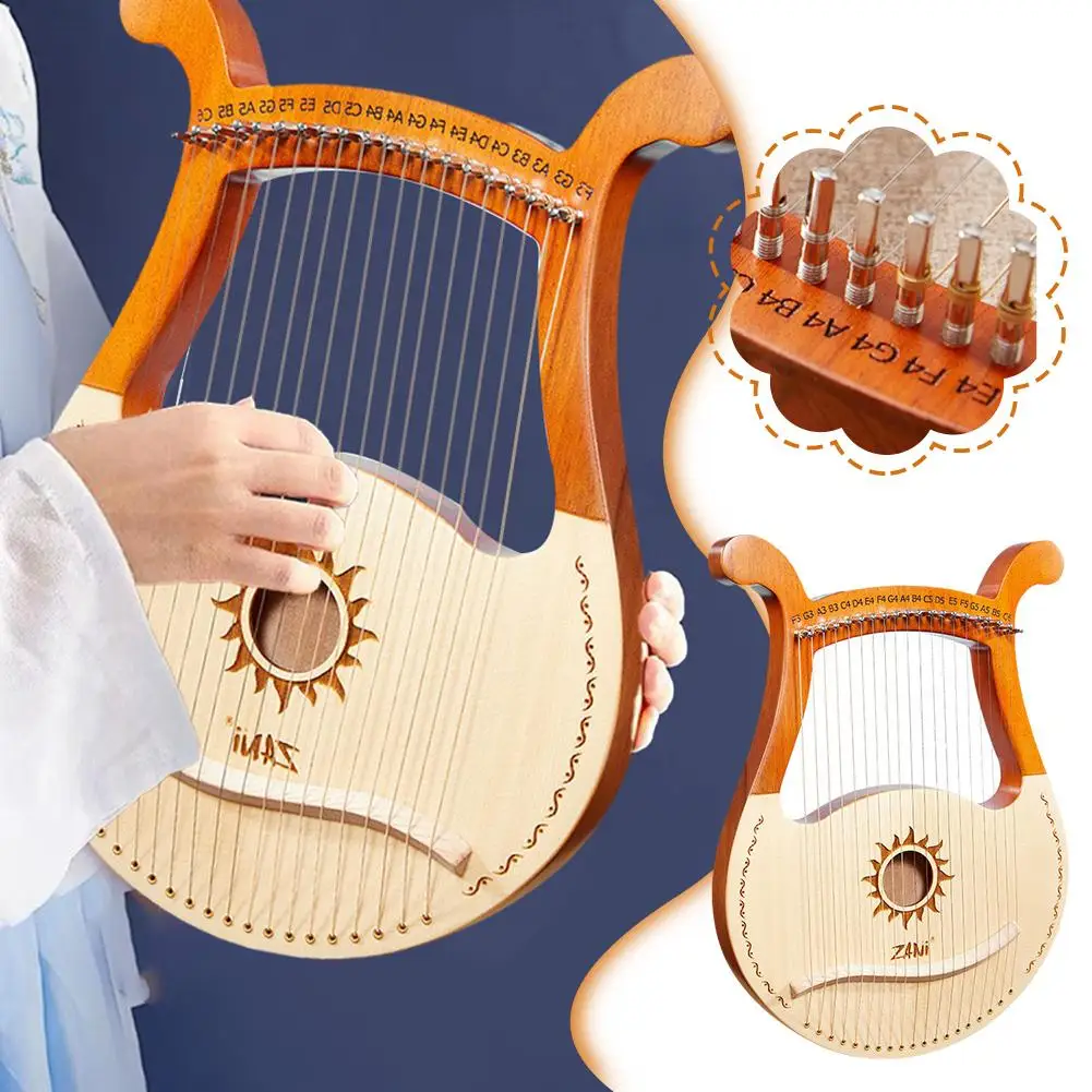

19 Strings Harp Lyre Harp Wooden Mahogany Strings Harp Tuning With Spare Wrench Instrument Strings Musical Beginner V6b8