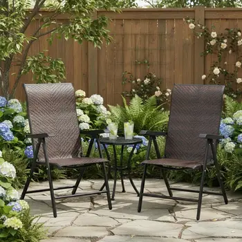 2 Piece Patio Rattan Folding Reclining Chair, Outdoor Wicker Portable Camping Chair with Widened Armrest, Foldable Chair with A 1