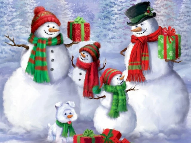 Snowman family and Christmas presents painting by numbers