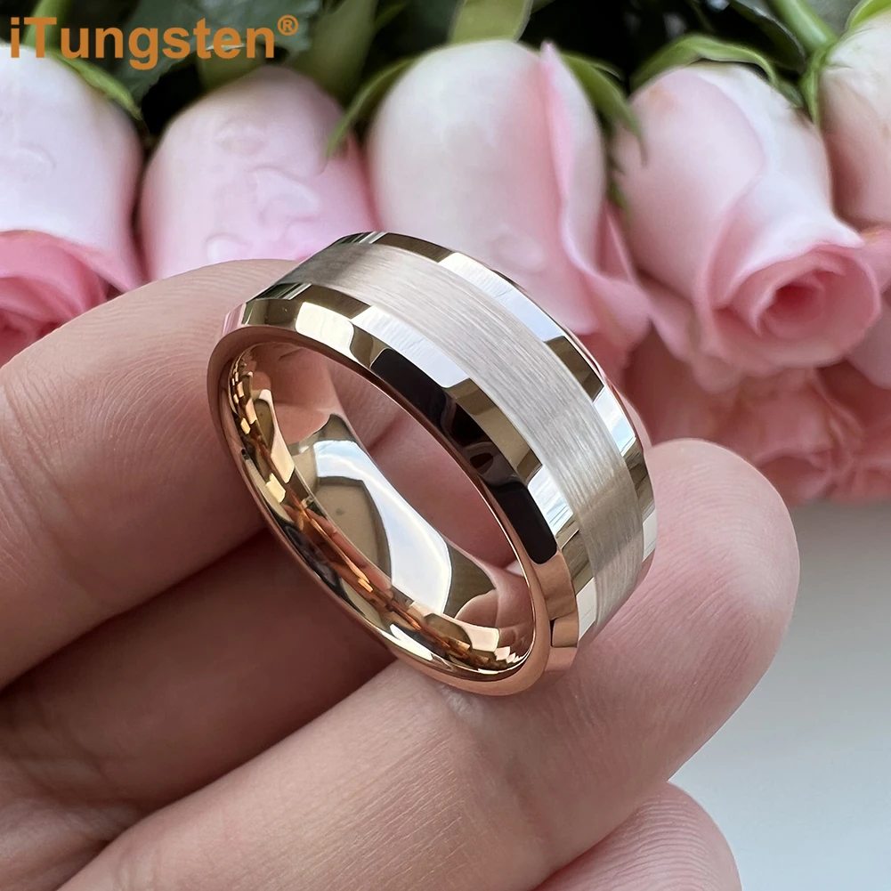 6mm 8mm Engagement Wedding Band Gold Plated Tungsten Finger Ring Men Women Couple Fashion Jewelry Comfort Fit